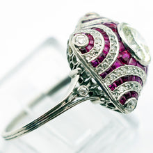 Art Deco ring platinum 1.40ct diamond + diamond ruby engagement GIA certif (7697