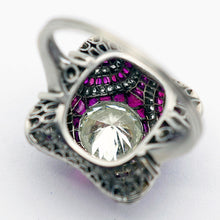 Art Deco ring platinum 1.40ct diamond + diamond ruby engagement GIA certif (7697