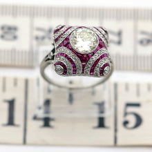 Art Deco ring platinum 1.40ct diamond + diamond ruby engagement GIA certif (7697