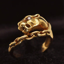 Vintage panther ring 18k gold diamond Unisex Man or Woman wedding band (7714)