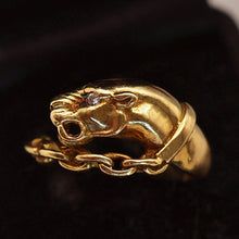 Vintage panther ring 18k gold diamond Unisex Man or Woman wedding band (7714)