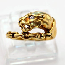 Vintage panther ring 18k gold diamond Unisex Man or Woman wedding band (7714)