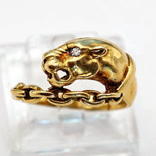 Vintage panther ring 18k gold diamond Unisex Man or Woman wedding band