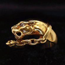 Vintage panther ring 18k gold diamond Unisex Man or Woman wedding band