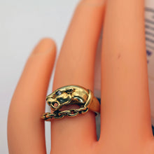 Vintage panther ring 18k gold diamond Unisex Man or Woman wedding band (7714)