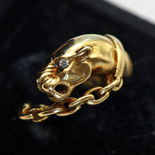 Vintage panther ring 18k gold diamond Unisex Man or Woman wedding band (7714)