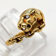 Vintage panther ring 18k gold diamond Unisex Man or Woman wedding band (7714)
