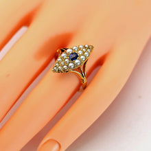 Antique Art Deco Belle Epoque ring sapphire seed pearls 18k gold English (7724)