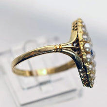 Antique Art Deco Belle Epoque ring sapphire seed pearls 18k gold English (7724)