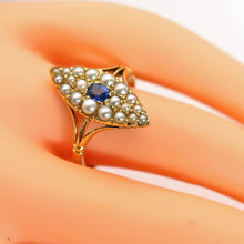 Antique Art Deco Belle Epoque ring sapphire seed pearls 18k gold English (7724)