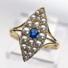 Antique Art Deco Belle Epoque ring sapphire seed pearls 18k gold English