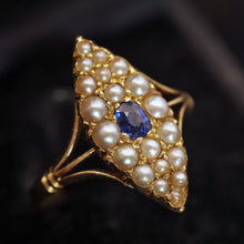 Antique Art Deco Belle Epoque ring sapphire seed pearls 18k gold English
