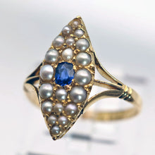 Antique Art Deco Belle Epoque ring sapphire seed pearls 18k gold English