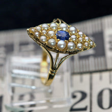Antique Art Deco Belle Epoque ring sapphire seed pearls 18k gold English (7724)