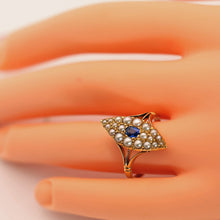 Antique Art Deco Belle Epoque ring sapphire seed pearls 18k gold English (7724)
