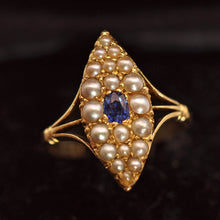 Antique Art Deco Belle Epoque ring sapphire seed pearls 18k gold English (7724)