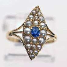 Antique Art Deco Belle Epoque ring sapphire seed pearls 18k gold English (7724)