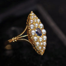 Antique Art Deco Belle Epoque ring sapphire seed pearls 18k gold English (7724)