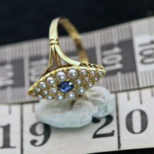 Antique Art Deco Belle Epoque ring sapphire seed pearls 18k gold English (7724)