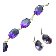Vintage Earrings Bracelet Set Amethyst 14k Gold Custom Made 1950-80's  (6211)