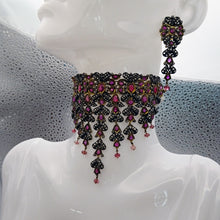 Antique Necklace Earrings Set Gold Diamond Ruby Spinel Silver Anglo Indian(6490)