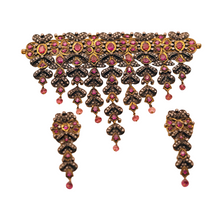 Antique Necklace Earrings Set Gold Diamond Ruby Spinel Silver Anglo Indian(6490)