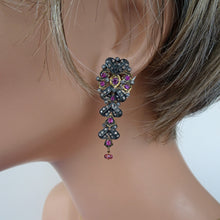 Antique Necklace Earrings Set Gold Diamond Ruby Spinel Silver Anglo Indian(6490)