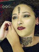 Antique Necklace Earrings Set Gold Diamond Ruby Spinel Silver Anglo Indian(6490)