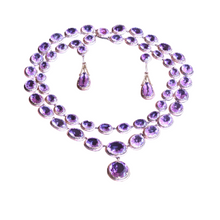 Victorian Necklace Earrings Set Day Night Double Riviere Amethyst Gold (6499)