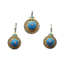 Victorian Earrings Pendant Jewelry Set 15ct Gold Turquoise Pearls Antique (6619)