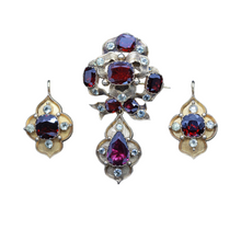 Antique Victorian Earrings Brooch Pendant Set Gold Garnet Gem Holbeinesque(6734)