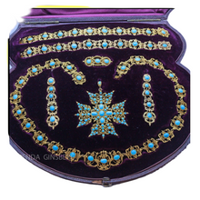Georgian Set 18k Gold Turquoise Earrings Necklace Bracelets Pendant Brooch (7130)