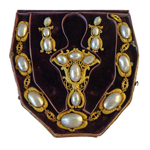 Antique Georgian Set Earrings Necklace Brooch Gold Coque de Perle Bride (7162)