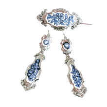 Antique earrings brooch jewelry parure set diamonds gold enamel French (7235)