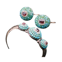 Antique Victorian earrings bangle jewelry set gold turquoise garnet pearl (7289)