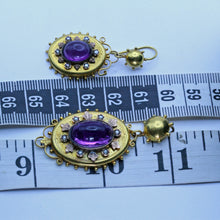 Antique Victorian earrings pendant set gold cabochon amethysts pearls (7374)
