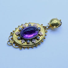 Antique Victorian earrings pendant set gold cabochon amethysts pearls (7374)