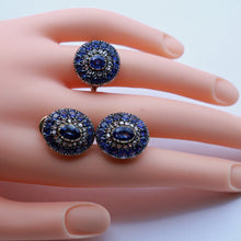 Victorian Earrings Ring Set Sapphires GIA Natural no heat Diamonds Gold (7431)