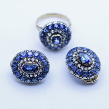Victorian Earrings Ring Set Sapphires GIA Natural no heat Diamonds Gold (7431)