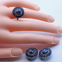 Victorian Earrings Ring Set Sapphires GIA Natural no heat Diamonds Gold (7431)