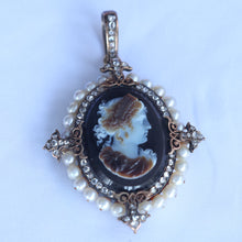 Antique Victorian cameo set Earrings Pendant diamonds pearls Parure French(7572)
