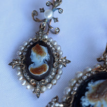 Antique Victorian cameo set Earrings Pendant diamonds pearls Parure French(7572)