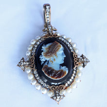 Antique Victorian cameo set Earrings Pendant diamonds pearls Parure French(7572)