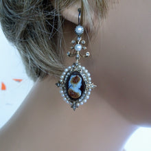 Antique Victorian cameo set Earrings Pendant diamonds pearls Parure French(7572)