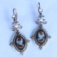 Antique Victorian cameo set Earrings Pendant diamonds pearls Parure French(7572)
