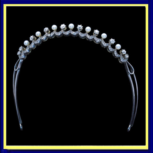 Victorian tiara diamonds pearls gold silver diadem antique hair