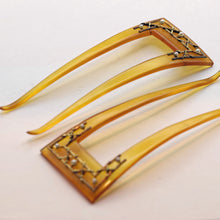 Antique Victorian French hair combs gold pearls orig box A Risler & Carre (7478)
