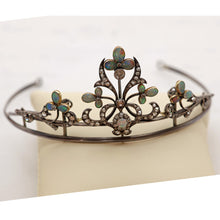 Antique Victorian Tiara Necklace Silver Gold Platinum Diamonds Opals white background