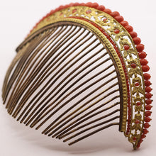 Antique French Empire Georgian tiara hair comb gilt metal coral canetille (7562)