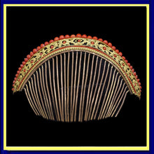 Antique French Empire Georgian tiara hair comb gilt metal coral canetille